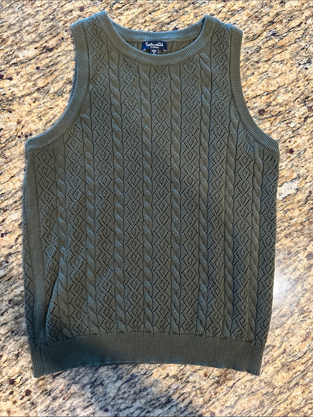 Splendid Men’s Olive Green Cable Knit V-Neck Sweater Vest